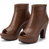image:imageAllegra K Peep Toe Ankle Boots for Women Back Zip Chunky Heel Platform Boot  3 89 inches Heel Booties with Back Zipper Womens OpenToe Bootie Comfort Fall Winter Dress Casual BootsBrown