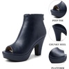 image:imageAllegra K Peep Toe Ankle Boots for Women Back Zip Chunky Heel Platform Boot  3 89 inches Heel Booties with Back Zipper Womens OpenToe Bootie Comfort Fall Winter Dress Casual BootsNavy Blue