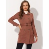 image:imageAllegra K Womens Faux Suede Trench Coat Double Breasted Jacket with Belt  Point Collar Warm Overcoat Fall Winter Long Sleeve Warm Outerwear Work Office Mid Length CoatsCaramel
