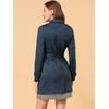 image:imageAllegra K Womens Faux Suede Trench Coat Double Breasted Jacket with Belt  Point Collar Warm Overcoat Fall Winter Long Sleeve Warm Outerwear Work Office Mid Length CoatsDark Blue