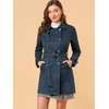 image:imageAllegra K Womens Faux Suede Trench Coat Double Breasted Jacket with Belt  Point Collar Warm Overcoat Fall Winter Long Sleeve Warm Outerwear Work Office Mid Length CoatsDark Blue