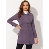image:imageAllegra K Womens Faux Suede Trench Coat Double Breasted Jacket with Belt  Point Collar Warm Overcoat Fall Winter Long Sleeve Warm Outerwear Work Office Mid Length CoatsGrey Purple