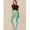 image:imageAllegra K Womens Leggings Striped Tights High Waist Elastic Waistband Party Yoga Stirrup PantsGreen Whitestripe