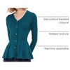 image:imageAllegra K Womens Peplum Sweater Ribbed V Neck Long Sleeve Knit Peplum TopsBlue Green