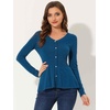 image:imageAllegra K Womens Peplum Sweater Ribbed V Neck Long Sleeve Knit Peplum TopsDenim Blue