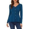 image:imageAllegra K Womens Peplum Sweater Ribbed V Neck Long Sleeve Knit Peplum TopsDenim Blue