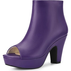 image:imageAllegra K Peep Toe Ankle Boots for Women Back Zip Chunky Heel Platform Boot  3 89 inches Heel Booties with Back Zipper Womens OpenToe Bootie Comfort Fall Winter Dress Casual BootsPurple