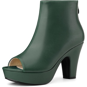 image:imageAllegra K Peep Toe Ankle Boots for Women Back Zip Chunky Heel Platform Boot  3 89 inches Heel Booties with Back Zipper Womens OpenToe Bootie Comfort Fall Winter Dress Casual BootsDark Green