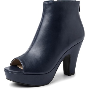 image:imageAllegra K Peep Toe Ankle Boots for Women Back Zip Chunky Heel Platform Boot  3 89 inches Heel Booties with Back Zipper Womens OpenToe Bootie Comfort Fall Winter Dress Casual BootsNavy Blue