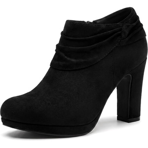 image:imageAllegra K Platform Booties for Women Slouch Round Toe Chunky Heel Ankle BootiesBlack