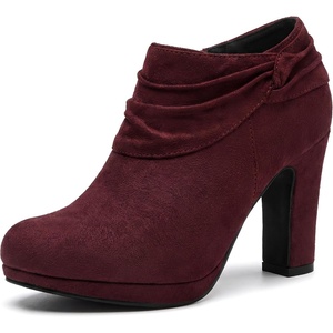 image:imageAllegra K Platform Booties for Women Slouch Round Toe Chunky Heel Ankle BootiesBurgundy