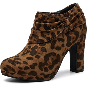 image:imageAllegra K Platform Booties for Women Slouch Round Toe Chunky Heel Ankle BootiesLeopard
