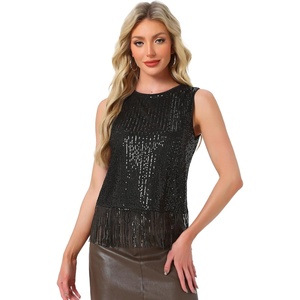 image:imageAllegra K Sequin Tops for Womens Fringe Sleeveless TanksBlack