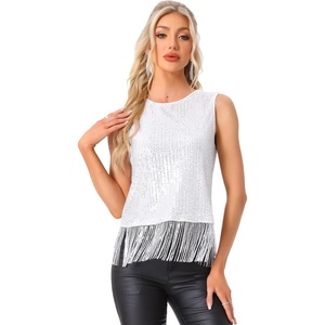 image:imageAllegra K Sequin Tops for Womens Fringe Sleeveless TanksWhite