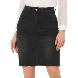image:imageAllegra K Womens Basic Distressed High Waist Ripped Hem Washed Jeans Denim SkirtGray Black