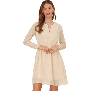 image:imageAllegra K Womens Choker V Neck Gilding Metallic Star Halloween Party Flared ALine DressBeige