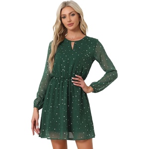 image:imageAllegra K Womens Choker V Neck Gilding Metallic Star Halloween Party Flared ALine DressDark Greenstars