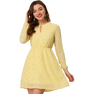 image:imageAllegra K Womens Choker V Neck Gilding Metallic Star Halloween Party Flared ALine DressLight Yellow