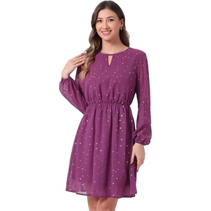 image:imageAllegra K Womens Choker V Neck Gilding Metallic Star Halloween Party Flared ALine DressPlum Purple