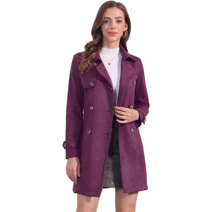 image:imageAllegra K Womens Faux Suede Trench Coat Double Breasted Jacket with Belt  Point Collar Warm Overcoat Fall Winter Long Sleeve Warm Outerwear Work Office Mid Length CoatsDark Purple
