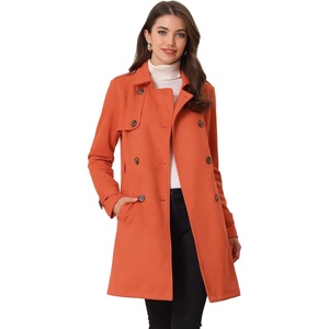 image:imageAllegra K Womens Faux Suede Trench Coat Double Breasted Jacket with Belt  Point Collar Warm Overcoat Fall Winter Long Sleeve Warm Outerwear Work Office Mid Length CoatsOrange