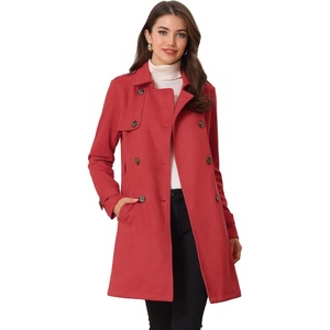 image:imageAllegra K Womens Faux Suede Trench Coat Double Breasted Jacket with Belt  Point Collar Warm Overcoat Fall Winter Long Sleeve Warm Outerwear Work Office Mid Length CoatsRed