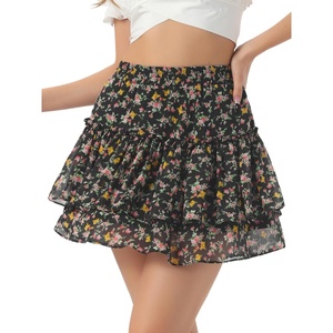 image:imageAllegra K Womens Floral Skirt Tiered Ruffle Print Chiffon ALine Cute Summer Flowy Mini SkirtsBlack Yellow Pink