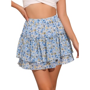 image:imageAllegra K Womens Floral Skirt Tiered Ruffle Print Chiffon ALine Cute Summer Flowy Mini SkirtsBlue a