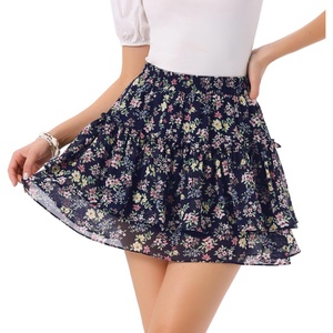 image:imageAllegra K Womens Floral Skirt Tiered Ruffle Print Chiffon ALine Cute Summer Flowy Mini SkirtsDark Blue Red