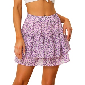 image:imageAllegra K Womens Floral Skirt Tiered Ruffle Print Chiffon ALine Cute Summer Flowy Mini SkirtsLight Purple