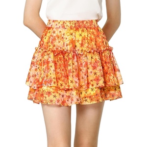 image:imageAllegra K Womens Floral Skirt Tiered Ruffle Print Chiffon ALine Cute Summer Flowy Mini SkirtsOrange