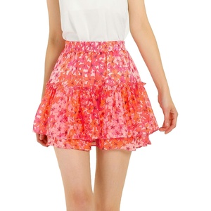 image:imageAllegra K Womens Floral Skirt Tiered Ruffle Print Chiffon ALine Cute Summer Flowy Mini SkirtsPink