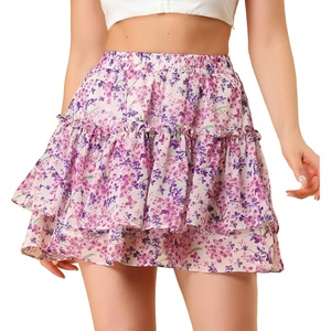image:imageAllegra K Womens Floral Skirt Tiered Ruffle Print Chiffon ALine Cute Summer Flowy Mini SkirtsPink Purple