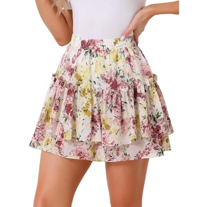 image:imageAllegra K Womens Floral Skirt Tiered Ruffle Print Chiffon ALine Cute Summer Flowy Mini SkirtsWhite