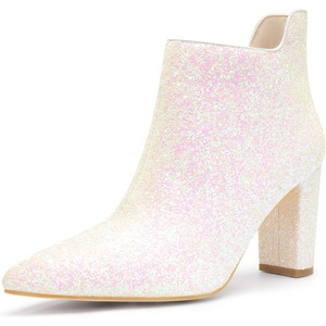 image:imageAllegra K Womens Glitter Pointed Toe Cutout Block Heel Ankle Booties  Cutout Pointed Toe Side Zipper Heel 35 Inches Party Halloween days Christmas Days Dating EveningLight Pink