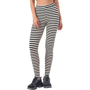 image:imageAllegra K Womens Leggings Striped Tights High Waist Elastic Waistband Party Yoga Stirrup PantsBlack Beigestripe