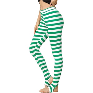 image:imageAllegra K Womens Leggings Striped Tights High Waist Elastic Waistband Party Yoga Stirrup PantsGreen Whitestripe