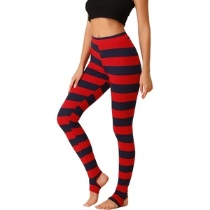 image:imageAllegra K Womens Leggings Striped Tights High Waist Elastic Waistband Party Yoga Stirrup PantsNavy Redstripe