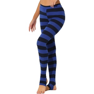 image:imageAllegra K Womens Leggings Striped Tights High Waist Elastic Waistband Party Yoga Stirrup PantsNavy Royal Bluestripe