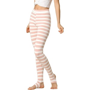 image:imageAllegra K Womens Leggings Striped Tights High Waist Elastic Waistband Party Yoga Stirrup PantsPink Whitestripe