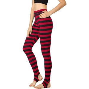 image:imageAllegra K Womens Leggings Striped Tights High Waist Elastic Waistband Party Yoga Stirrup PantsRed Blackstripe