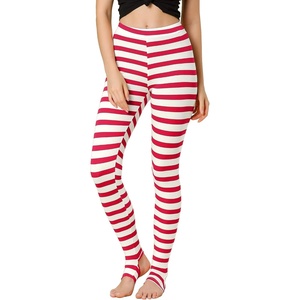 image:imageAllegra K Womens Leggings Striped Tights High Waist Elastic Waistband Party Yoga Stirrup PantsRed Whitestripe