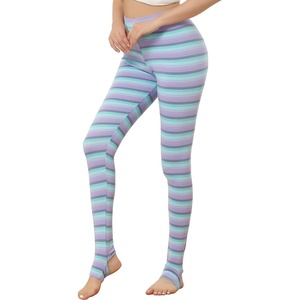 image:imageAllegra K Womens Leggings Striped Tights High Waist Elastic Waistband Party Yoga Stirrup PantsViolet Blue Stripe