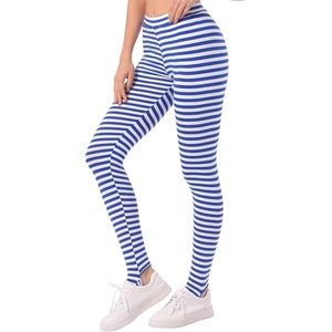 image:imageAllegra K Womens Leggings Striped Tights High Waist Elastic Waistband Party Yoga Stirrup PantsWhite Royal Bluestripe