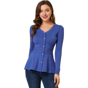 image:imageAllegra K Womens Peplum Sweater Ribbed V Neck Long Sleeve Knit Peplum TopsBlue