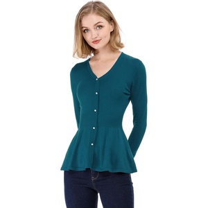 image:imageAllegra K Womens Peplum Sweater Ribbed V Neck Long Sleeve Knit Peplum TopsBlue Green