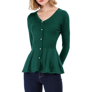 image:imageAllegra K Womens Peplum Sweater Ribbed V Neck Long Sleeve Knit Peplum TopsGreen