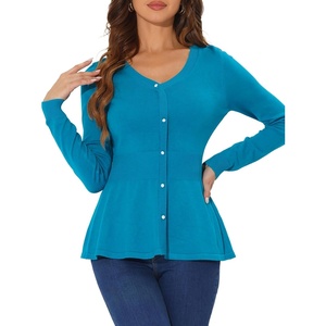 image:imageAllegra K Womens Peplum Sweater Ribbed V Neck Long Sleeve Knit Peplum TopsPeacock Blue