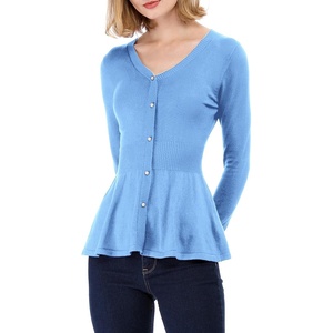 image:imageAllegra K Womens Peplum Sweater Ribbed V Neck Long Sleeve Knit Peplum TopsSky Blue
