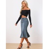 image:imageAllegra K Denim Skirt for Womens Washed High Waisted Fishtail Midi Jean SkirtsGray Blue